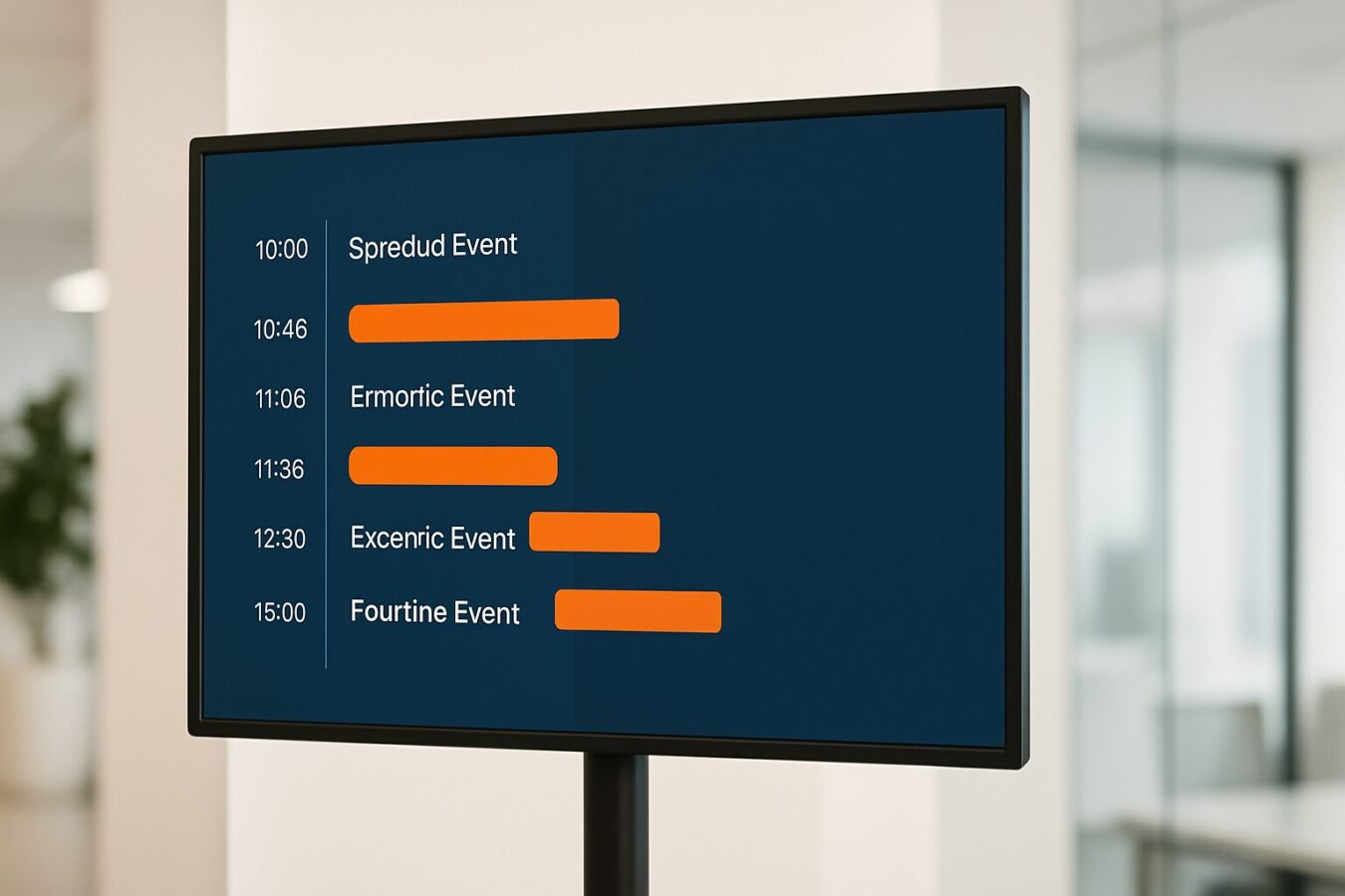 Digital signage scherm met drie contentzones en een dagdeel-planning zichtbaar op een blauw CMS-dashboard