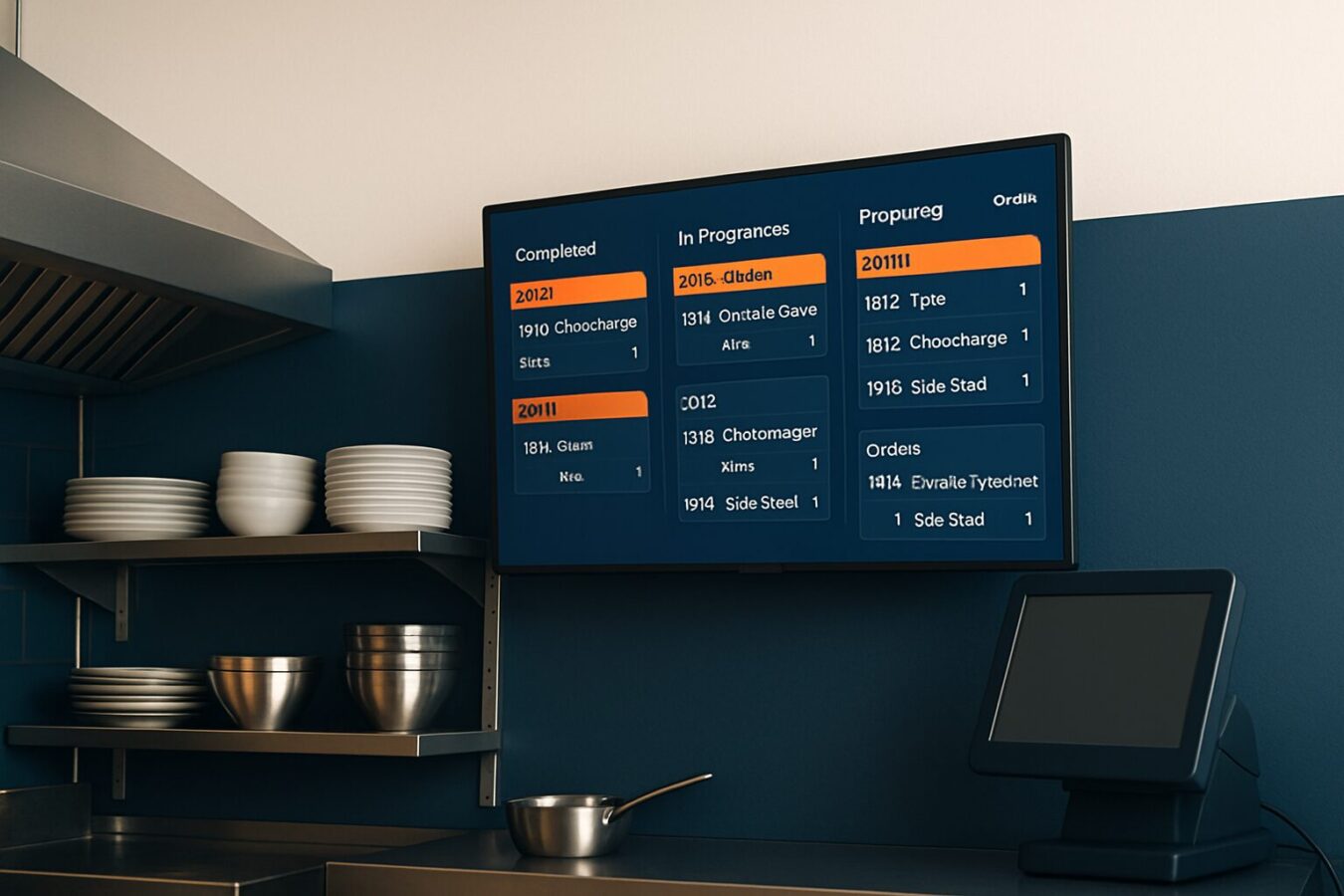 Digitaal menubord in een restaurant dat automatisch synchroniseert met een POS-kassasysteem via een API-koppeling